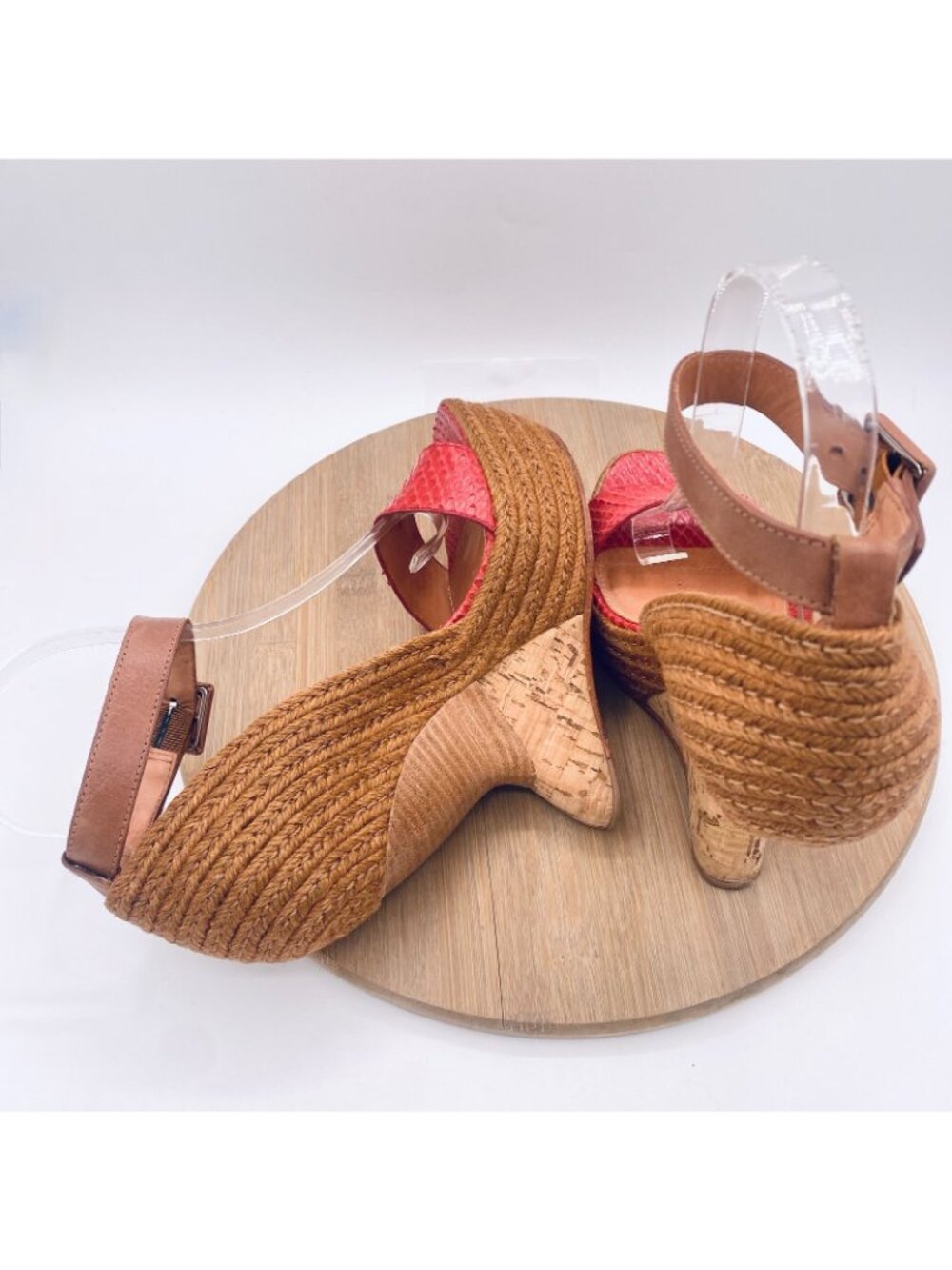Anthropologie Lifsdottir Shoes Womens 7.5 38 Red Snakeskin Leather Wedge Heels - Picture 10 of 13